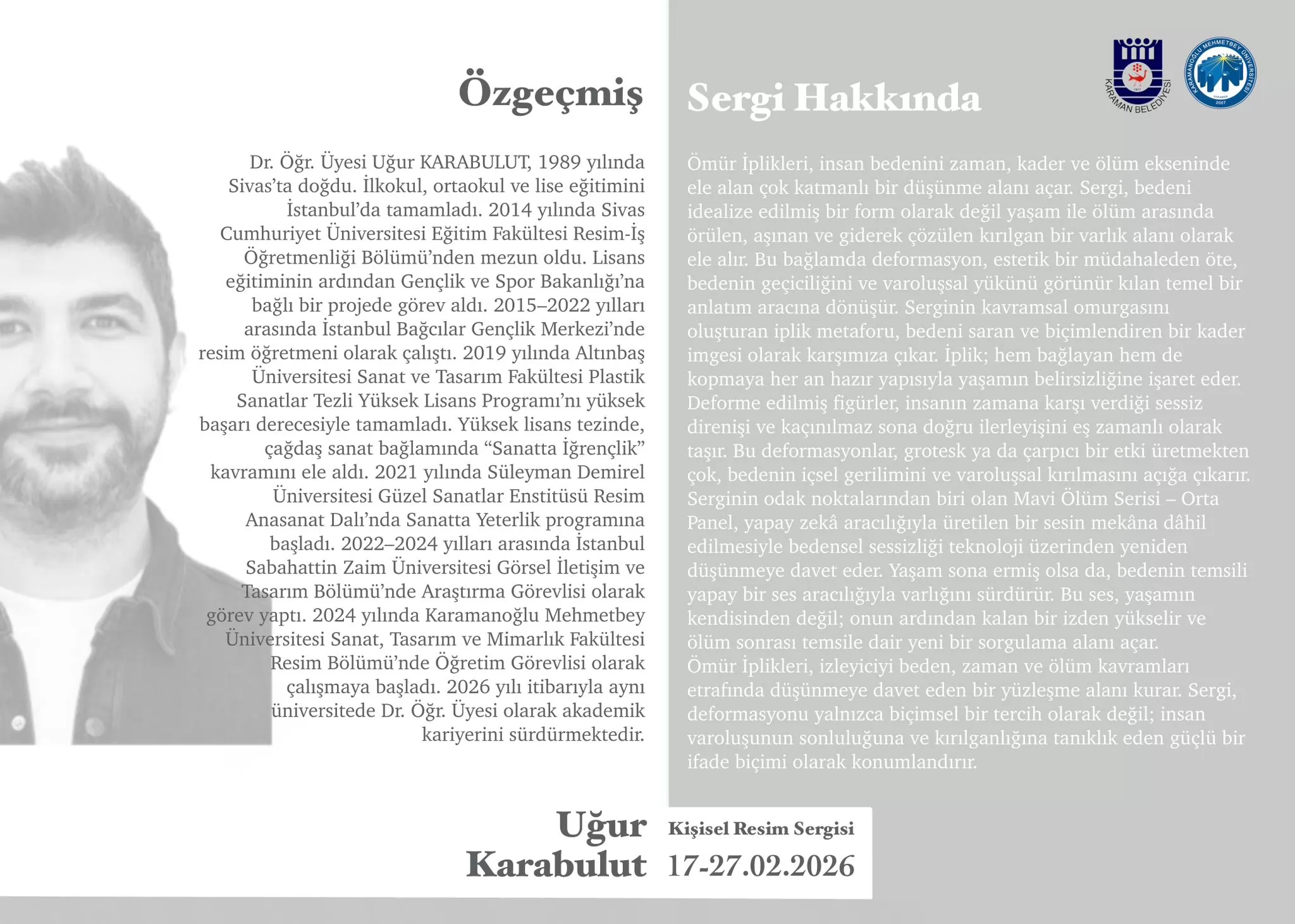 Sanatçı Dr. Öğr. Üyesi Uğur Karabulut’tan “Ömür İplikleri” Sergisi
